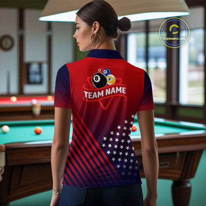 Personalized US Flag Billiard 8 Ball & 9 Ball Pool Polo, 1/4 Zip For Women, Billiard Team Jersey TDM3800