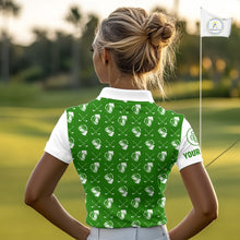 Load image into Gallery viewer, Green and white golf pattern Women Golf polo shirts custom name golf beer outfit ladies golf clothes NQS9861
