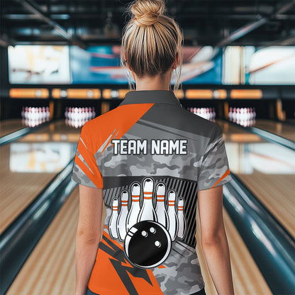 Orange Camo Bowling Shirts for Women Men Custom Team Bowling Polo & 1/4 Zip Shirt MBL61