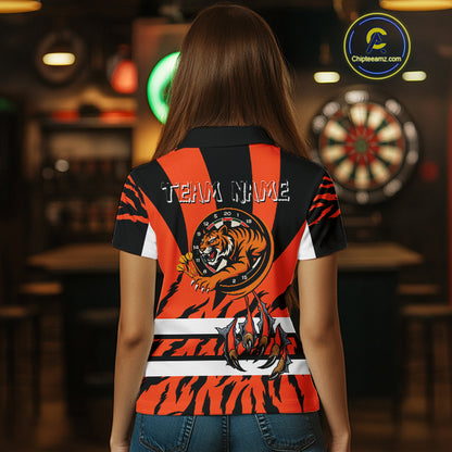 Fierce Tiger & Claws Dartboard Women's Orange Darts Shirt - Custom Name For Players NYN0479