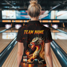 Load image into Gallery viewer, Orange &amp; Black Flame Dragon Bowling Ball Pins Custom Bowling Polo Shirt Bowling Team Jersey QZT667