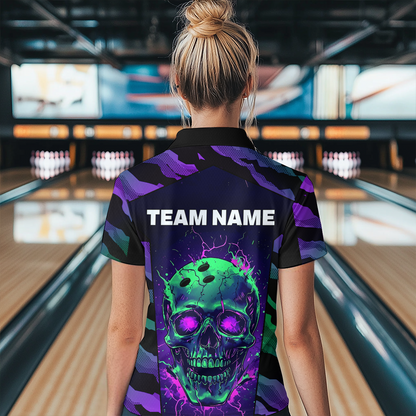 Black & Purple Skull Bowling Jersey Custom Polo Bowling Team Shirt for Men Women QZT675