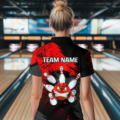Red Bowling Shirt Custom Bowling Jersey Men Women Team Bowling Polo 1/4 Zip Shirt MBL56