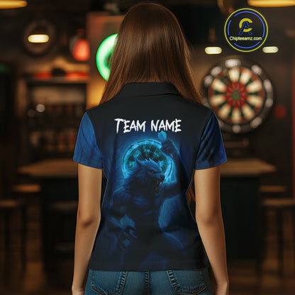 Women's Custom Dart Shirt With Blue Wolf, Red Eyes And Lightning Dartboard NYN0251