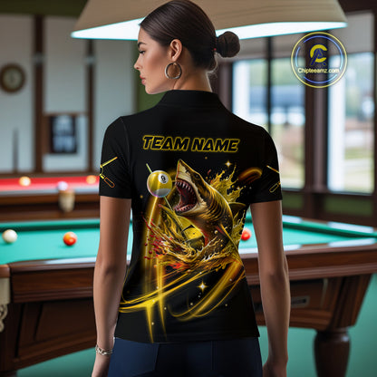 Yellow 9 Ball Pool Billiard Shark Polo & Quarter Zip For Women Custom Team League Billiard Jerseys TDM4475