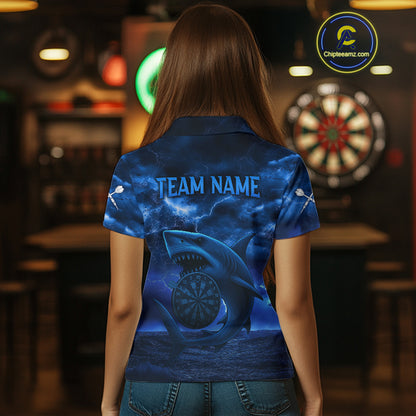 Women's Custom Darts Shirt - Cobalt Lightning Shark In Ocean With Dartboard And Arrow NYN0330