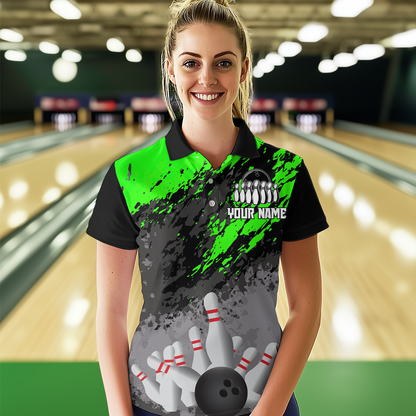 Custom Green Bowling Shirt forMen Women Team Bowling Jersey Bowling Polo & 1/4 Zip Shirt MBL40