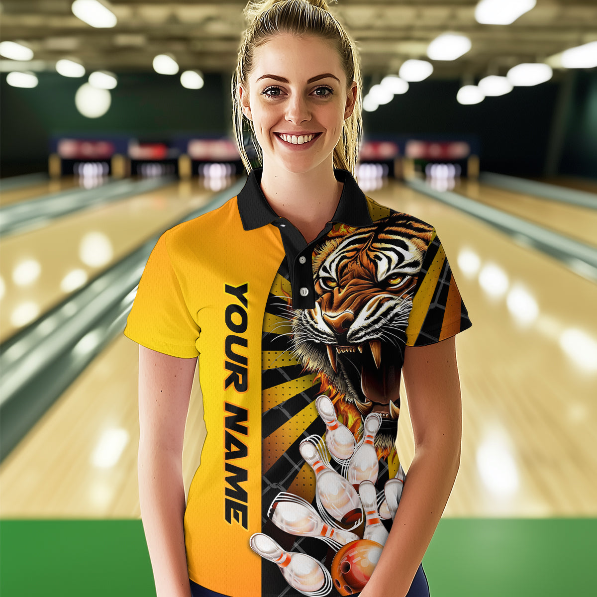 Yellow Tiger Bowling Custom Women Bowling Polo & Quarter-Zip Bowling Team Jerseys HNT44