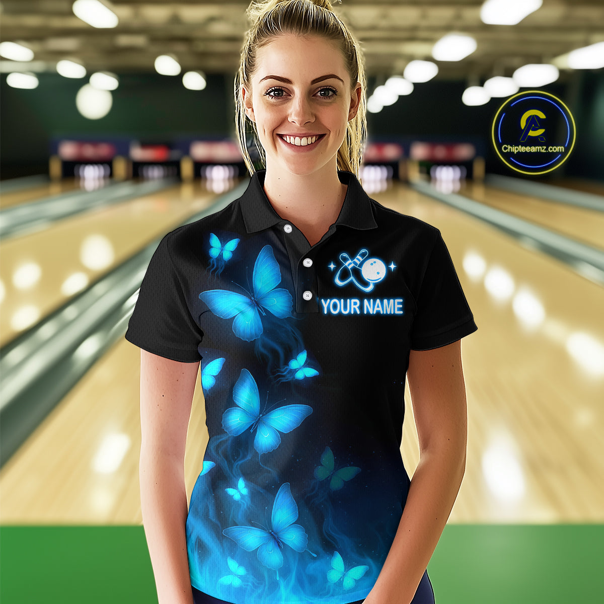 Blue Butterflies Bowling Shirts Women Men Team Custom Bowling Jerseys for Bowlers MBL138