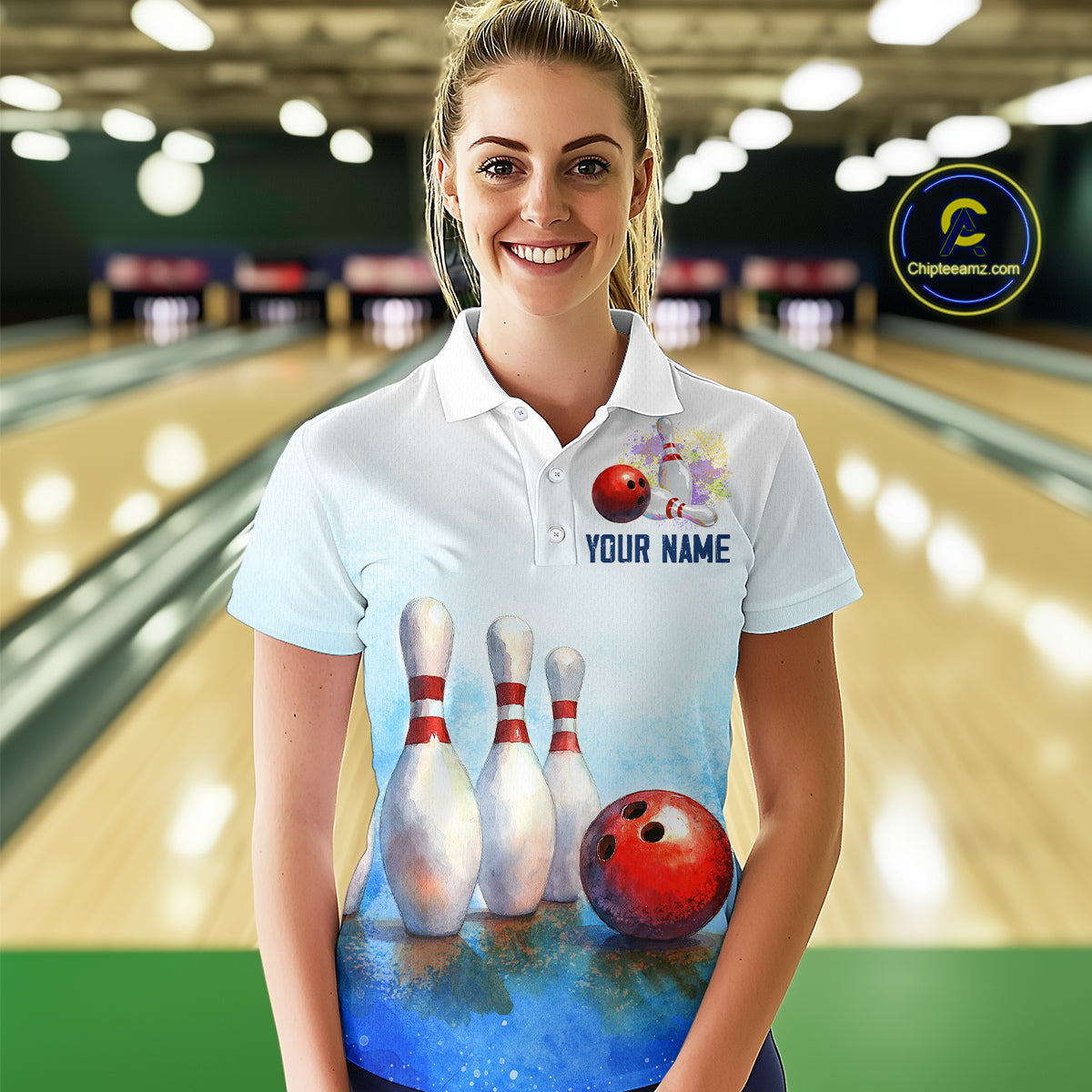 Watercolor Blue Bowling Shirts for Men Women Team Bowling Jersey for Bowlers MBL142