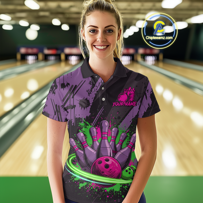 Custom Colorful Bowling Women Shirts Bowling Uniform Polo & 1/4 Zip Bowling Team Jerseys HNT99