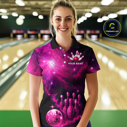 Custom Pink Galaxy Bowling Shirts for Women Men Bowling Jersey for Team Bowl Outfit MBL124