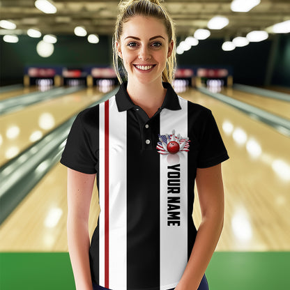 American Flag Bowling Shirt Patriotic Bowling Jersey for Men Women Bowling Polo&1/4 Zip MBL29