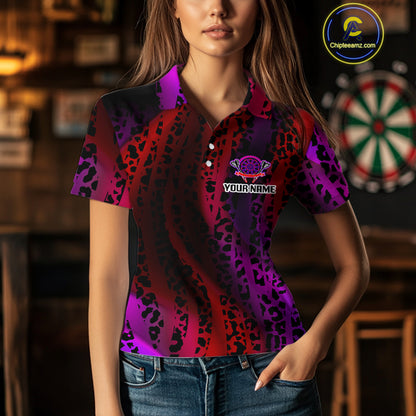 Women's Custom Darts Team Shirt - Wildlife Print With Trophy & Neon Dartboard NYN0322