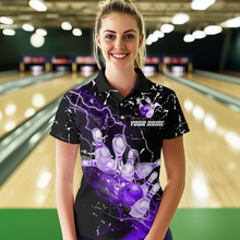 Load image into Gallery viewer, Custom Purple Lightning Bowling Shirts for Men Women Team Bowling Polo &amp; 1/4 Zip MBL80