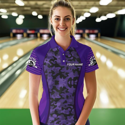 Personalized Camo Bowling Jersey Women Bowling Team Shirt Custom Bowling Polo Shirt BDT327
