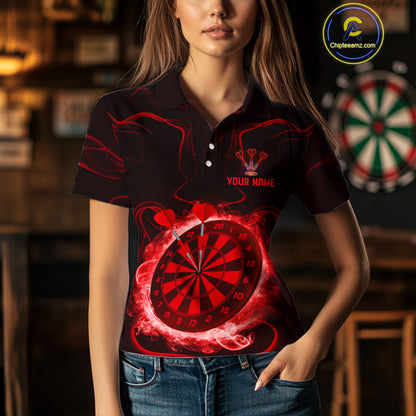 Lightning Smoke Red Dartboard Women's Darts Shirt - Custom Name For Darts Jersey NYN0471