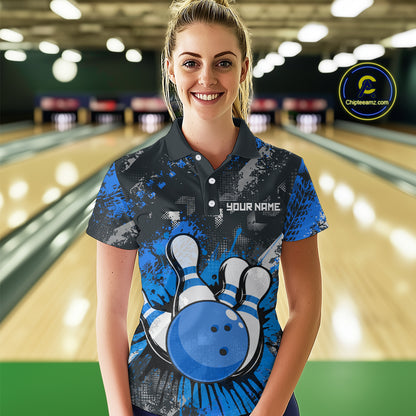 Blue Watercolor Bowling Shirts for Women Men Custom Team Bowling Polo&1/4 Zip Shirt MBL110