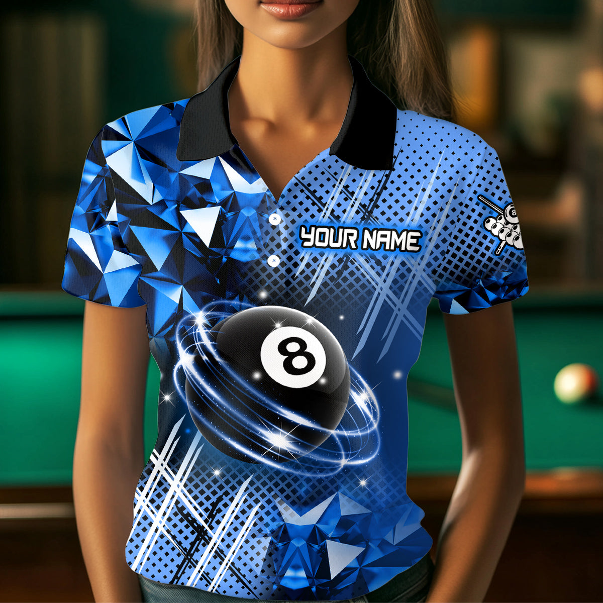 Blue Billiard Shirt 8 Ball Billiard Jersey for Women Billiard Gifts for Women Polo & 1/4 Zip NNT25