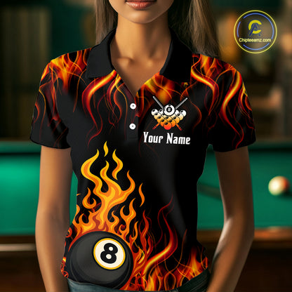 Billiard Fire 8 Ball Flame Custom Women's Billiard Shirts, Billiard Team Pool Jerseys |Orange TDM4011