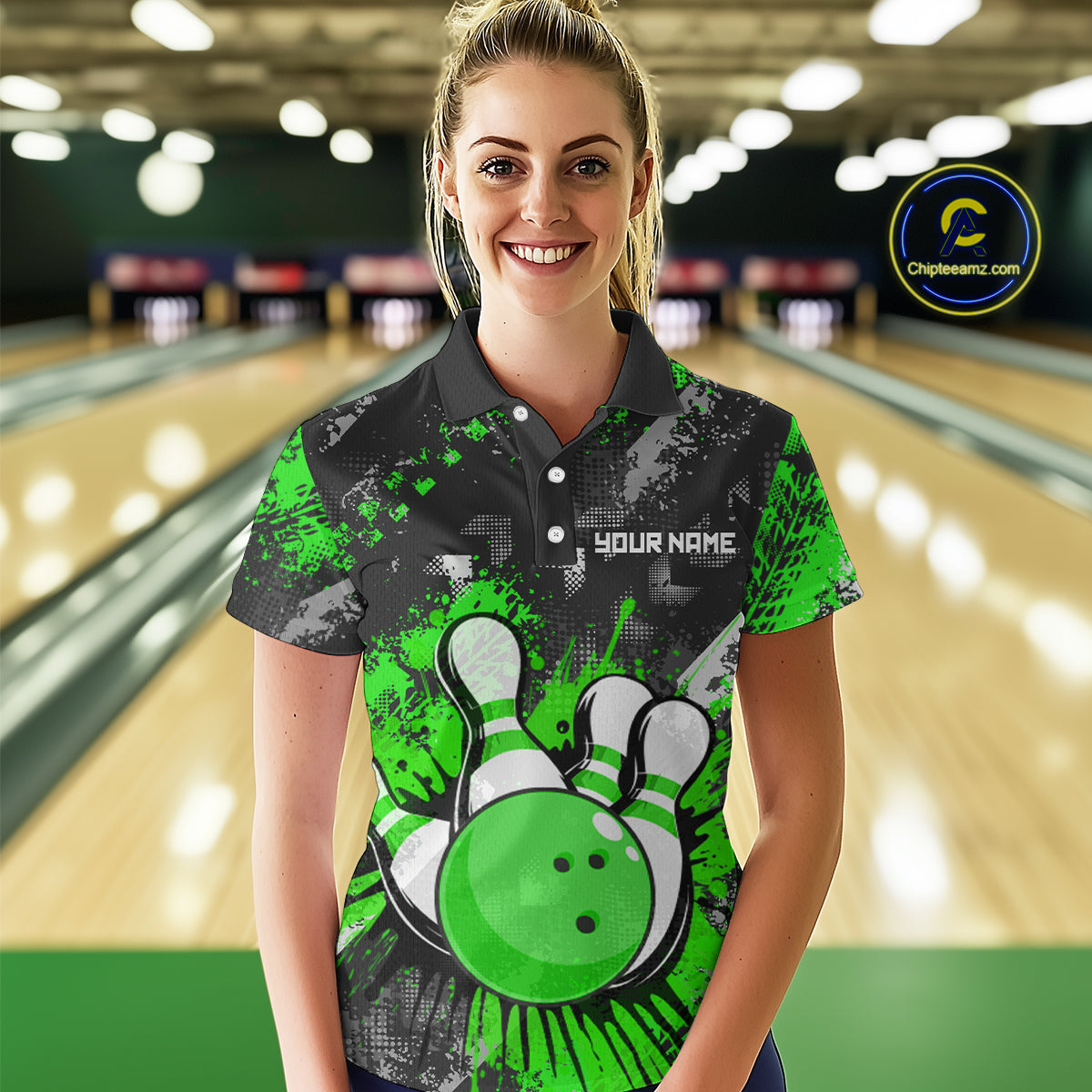 Green Watercolor Bowling Shirts for Women Men Custom Team Bowling Polo&1/4 Zip Shirt MBL110