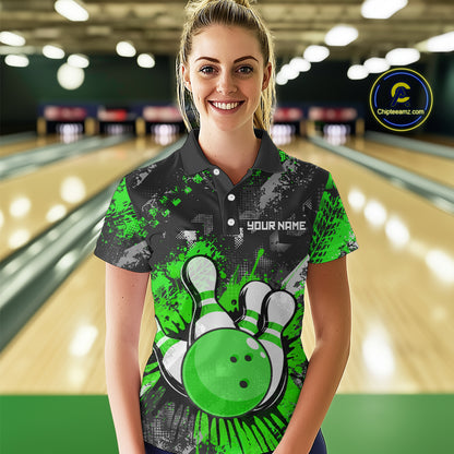 Green Watercolor Bowling Shirts for Women Men Custom Team Bowling Polo&1/4 Zip Shirt MBL110