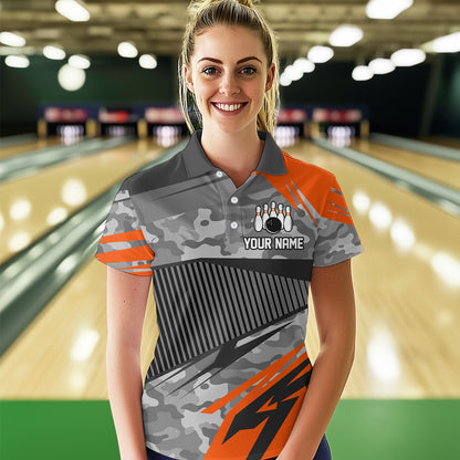 Orange Camo Bowling Shirts for Women Men Custom Team Bowling Polo & 1/4 Zip Shirt MBL61