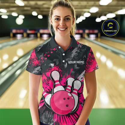 Pink Watercolor Bowling Shirts for Women Men Custom Team Bowling Polo&1/4 Zip Shirt MBL110