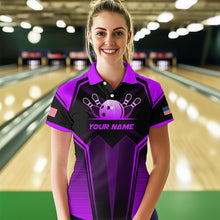 Load image into Gallery viewer, Custom Purple Bowling Jersey for Women Bowling Team Shirts Bowling Uniform Polo &amp; 1/4 Zip HNT158