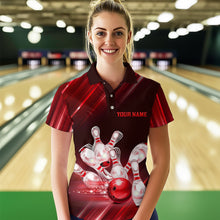 Load image into Gallery viewer, Custom Red Bowling Jersey for Women Bowling Team Shirts Bowling Uniform Polo &amp; 1/4 Zip HNT162