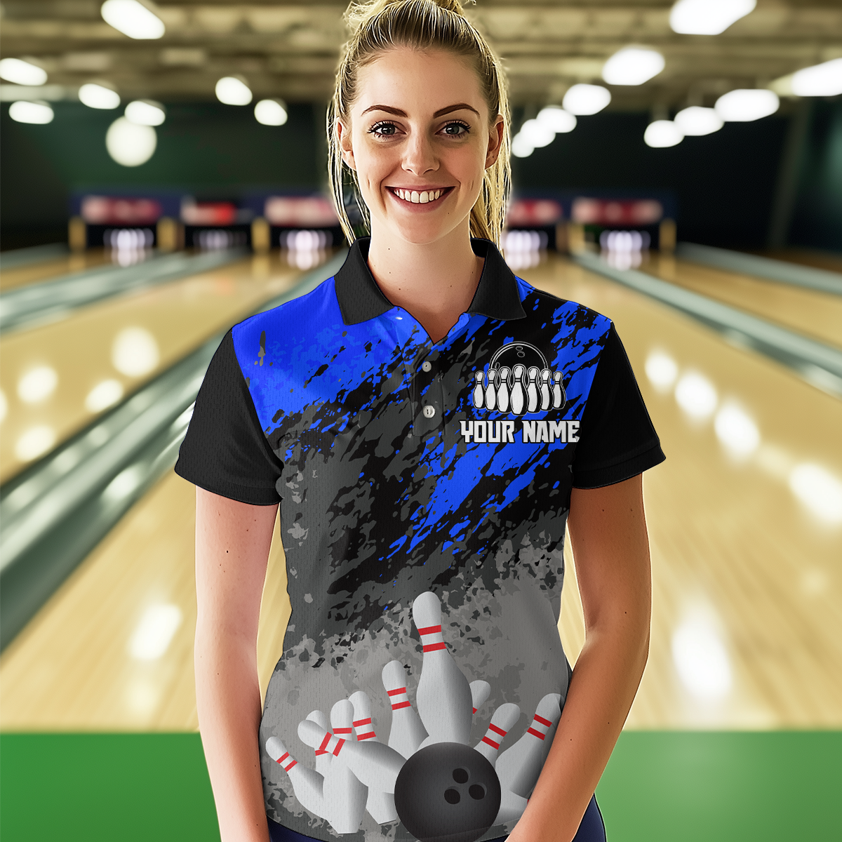 Custom Blue Bowling Shirt forMen Women Team Bowling Jersey Bowling Polo & 1/4 Zip Shirt MBL40
