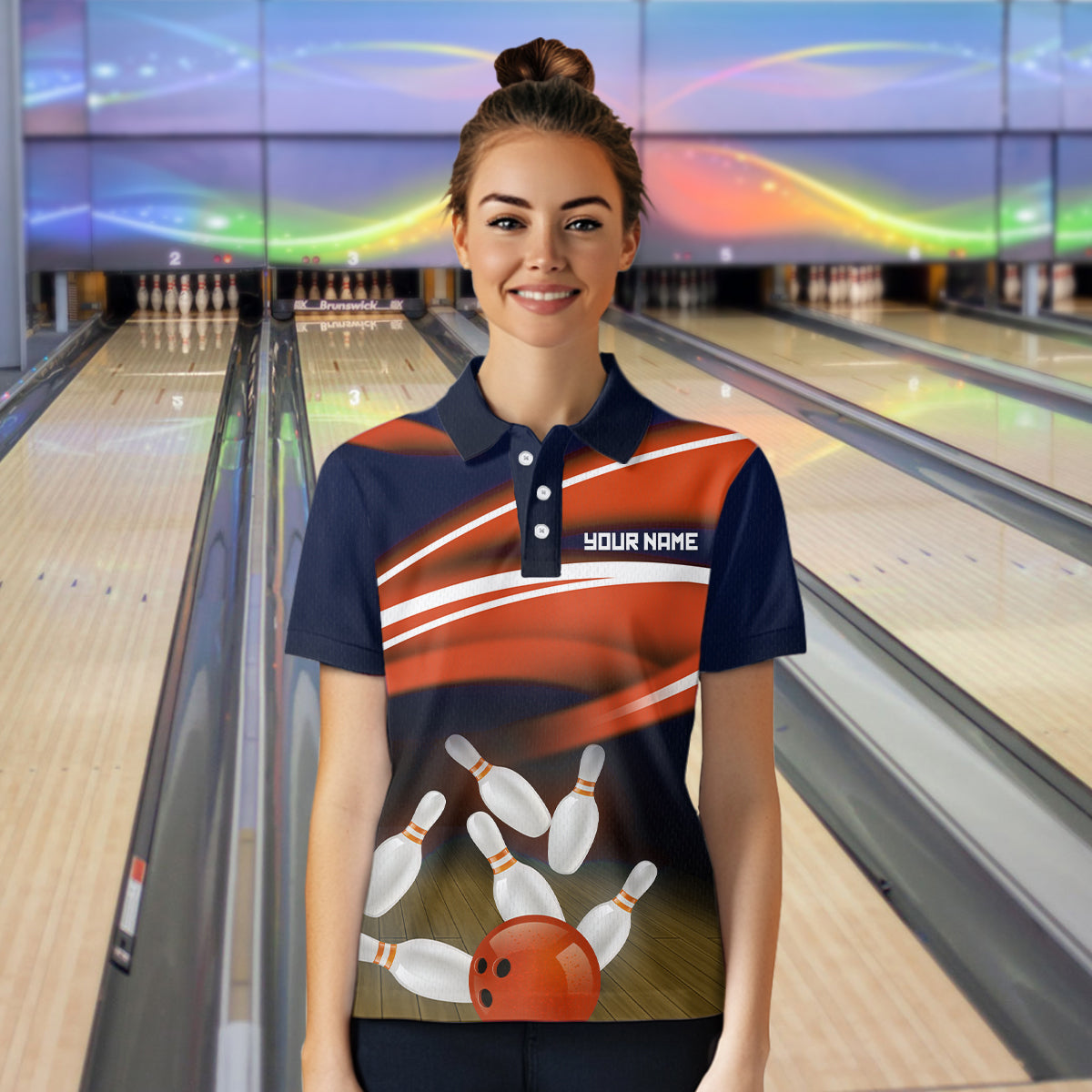 Custom Orange Bowling Jersey Bowling Team Shirts For Women Bowling League Polo & 1/4 Zip HNT163