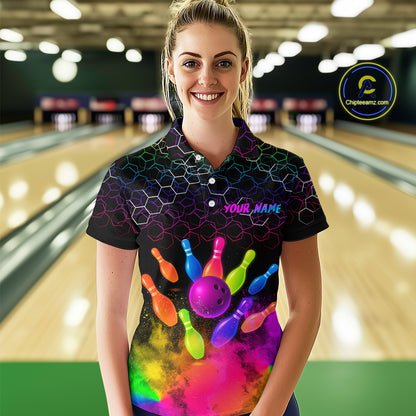 Colorful Bowling Custom Women Bowling Shirt Polo & Quarter-Zip Bowling Team Jerseys HNT73