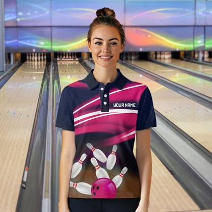 Custom Pink Bowling Jersey Bowling Team Shirts For Women Bowling League Polo & 1/4 Zip HNT163