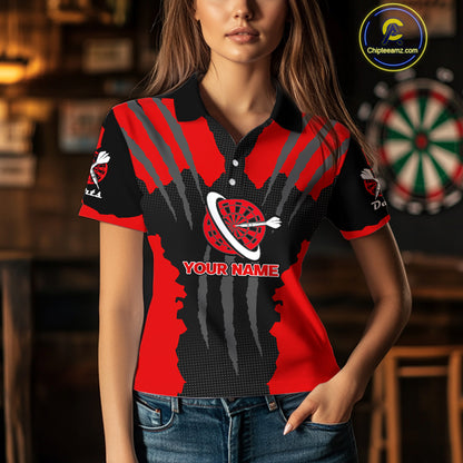 Red Darts Shirt With Claw Mark Design - Custom Team & Name Shirt For Women NYN0339