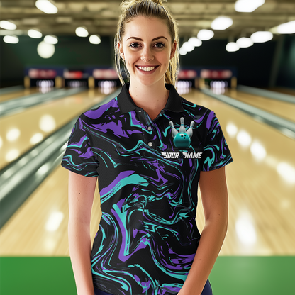 Purple Bowling Custom Women Bowling Shirt Polo & Quarter-Zip Bowling Team Jerseys HNT48
