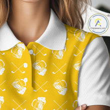 Load image into Gallery viewer, Yellow and white golf pattern Women Golf polo shirts custom name golf beer outfit ladies golf clothes NQS9855