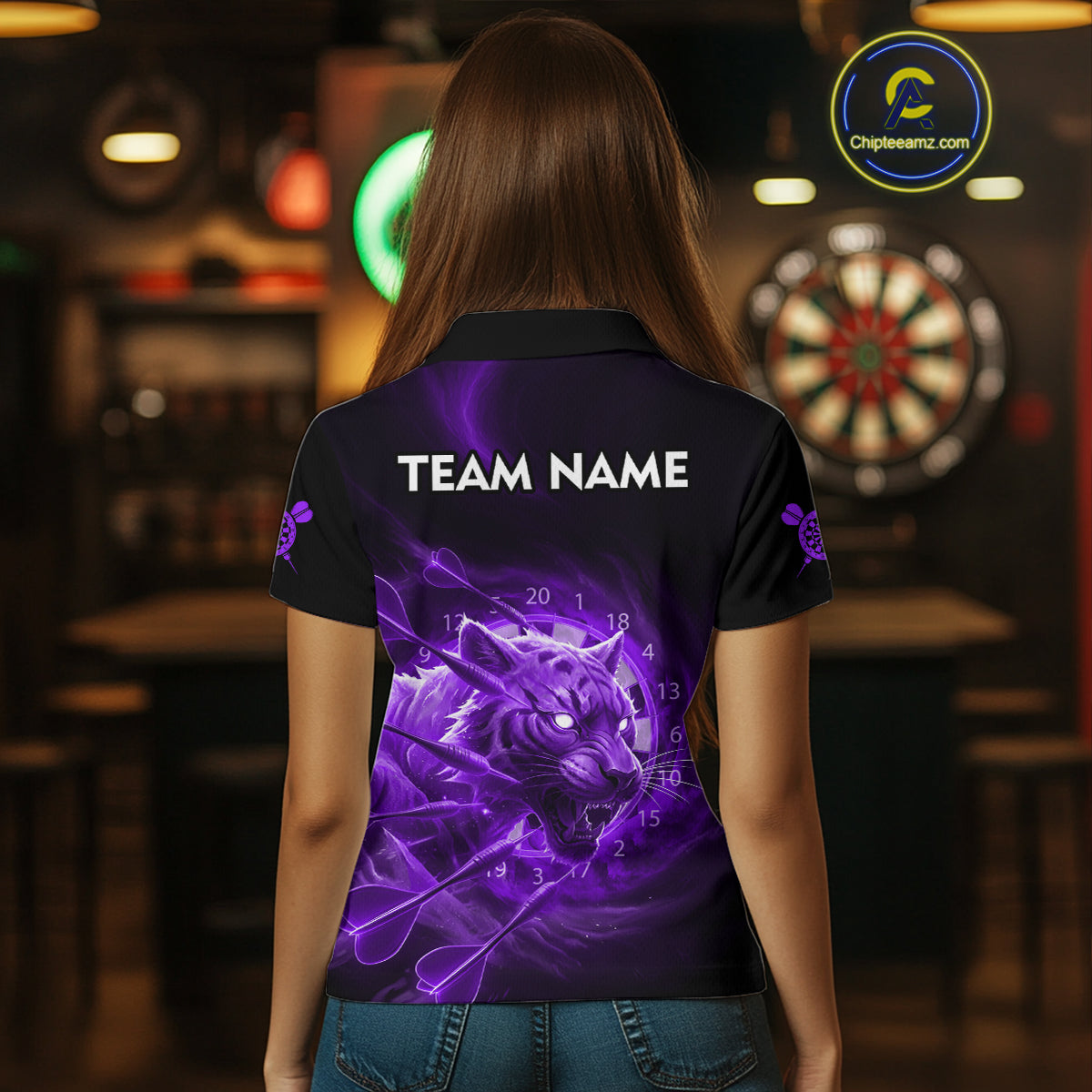 Custom Purple Fantasy Tiger Storm Dart Arrow Darts Polo Shirt For Women Dart Team Jerseys NYN1821