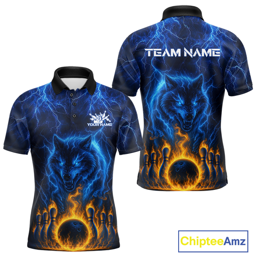 Lightning Wolf Bowling Shirts for Team Women Men Custom Wolf Bowling Jerseys Flame MBL200