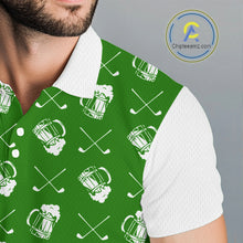Load image into Gallery viewer, Green and white golf pattern Mens Golf polo shirts custom name golf beer outfit men golf clothes NQS9861