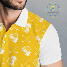 Load image into Gallery viewer, Yellow and white golf pattern Mens Golf polo shirts custom name golf beer outfit men golf clothes NQS9855