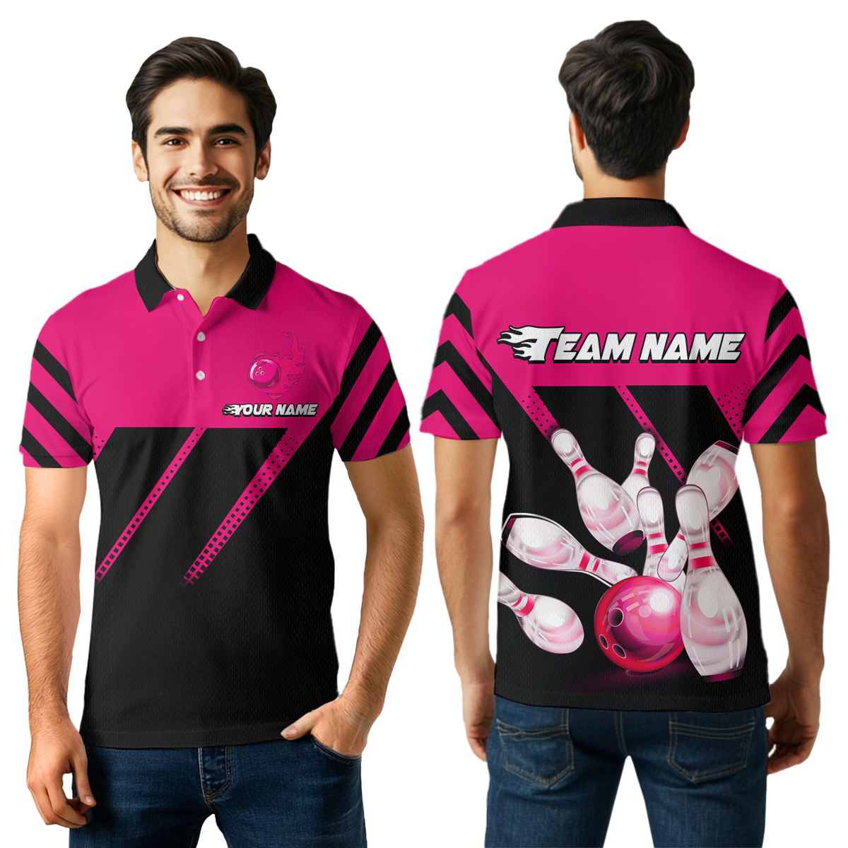 Pink Bowling Shirt Custom Bowling Jersey for Men Women Bowling Polo&1/4 Zip Shirts MBL51