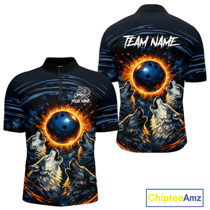 Wolf Bowling Jersey for Men Polo & 1/4 Zip Custom Wolf Bowling Team Shirts Bowling League HNT205