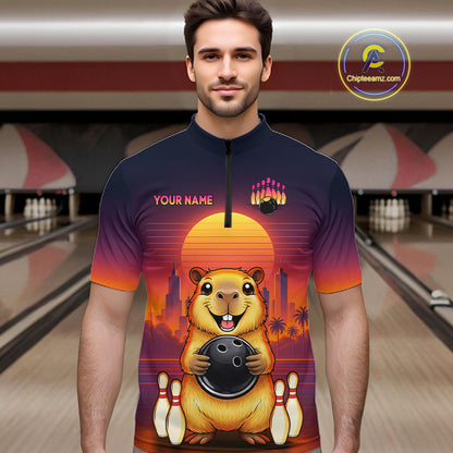 Custom Retro Capybara Bowling Jersey for Men Bowling Team Shirts Bowling Polo & 1/4 Zip HNT260
