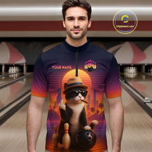 Load image into Gallery viewer, Custom Funny Cat Bowling Jersey for Men Bowling Uniform Polo &amp; 1/4 Zip Bowling Team Shirts HNT114