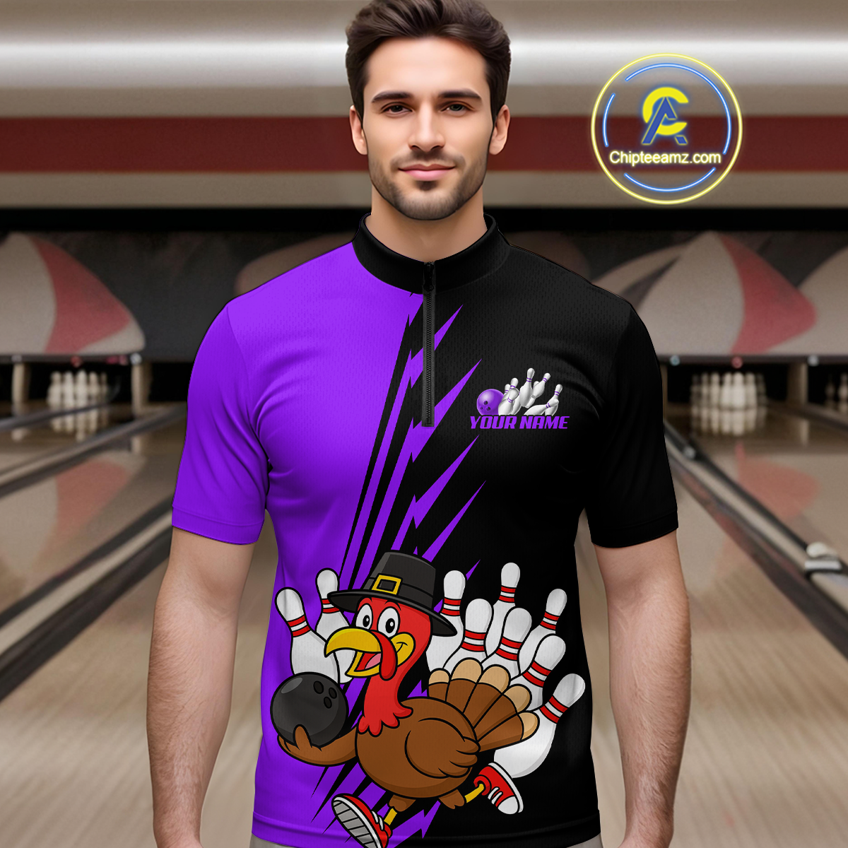 Purple Turkey Bowling Shirts for Women Men Team Custom Bowling Jerseys Thanksgiving MBL180