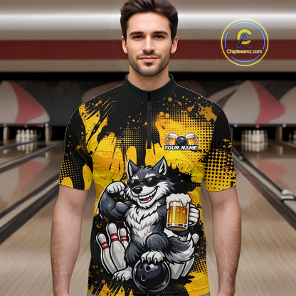 Custom Beer Wolf Bowling Jersey for Men Bowling Team Shirts Bowling Polo & 1/4 Zip HNT264