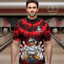 Load image into Gallery viewer, Custom Red Funny Duck Bowling Jersey for Men Bowling Uniform Polo &amp; 1/4 Zip Bowling Team Shirts HNT238