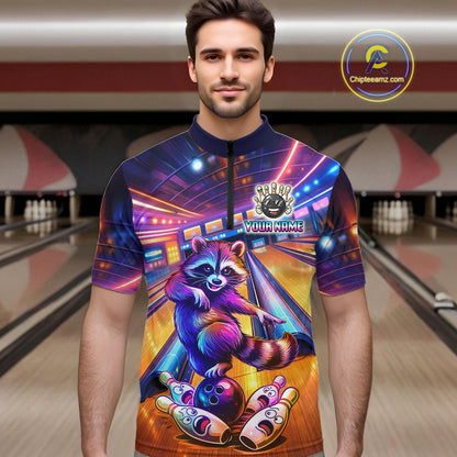 Funny Raccoon Bowling for Men Custom Bowling League Jersey Polo & 1/4-Zip Bowling Outfit QZT903