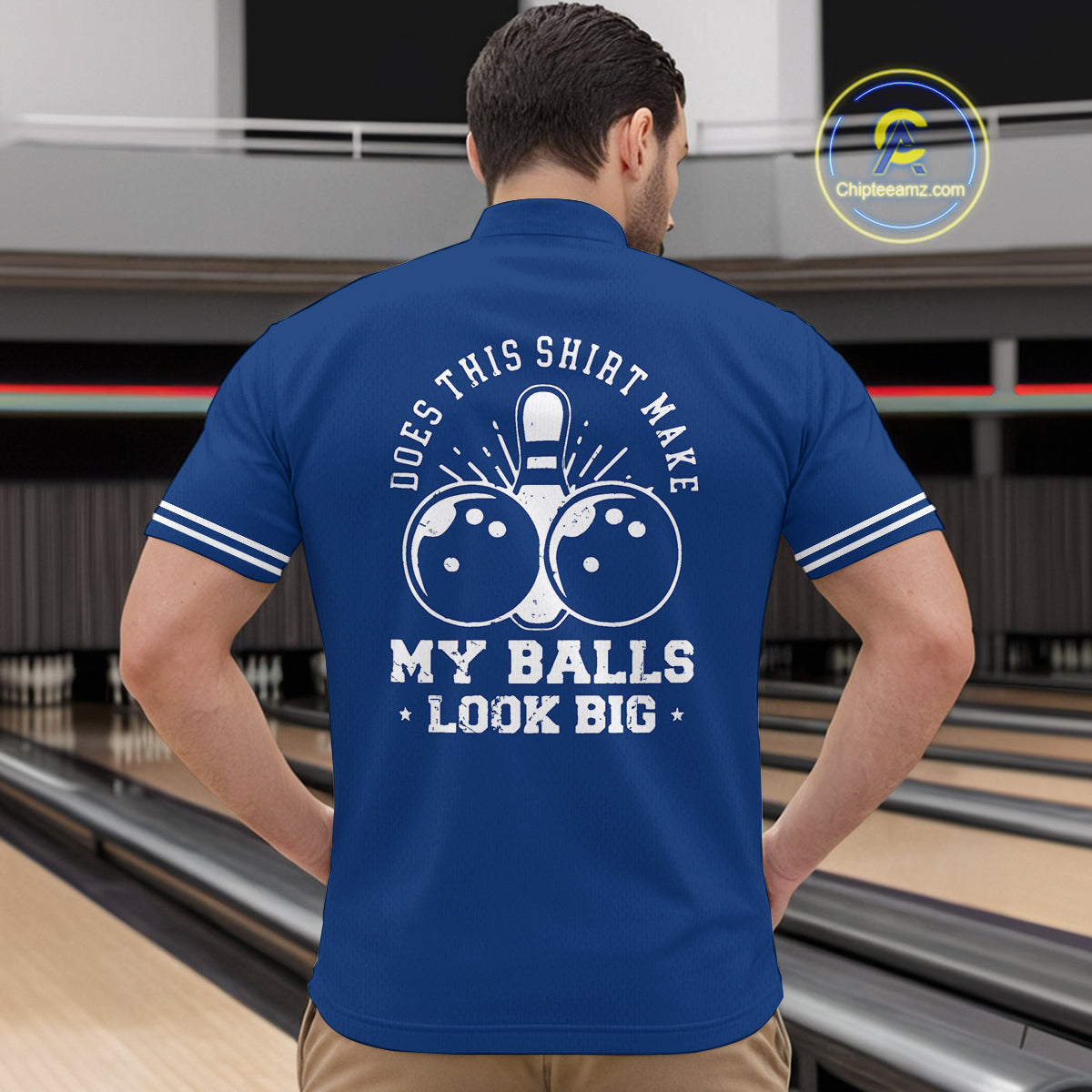 Funny blue and white argyle retro Bowling Shirt for men Custom Does this shirt make my balls look big NQS10610